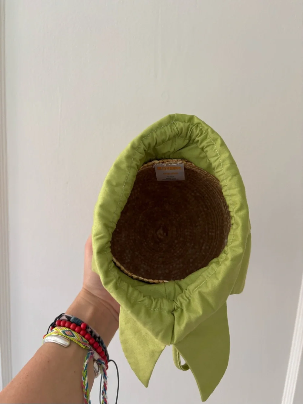 Gymboree Woven Pineapple Basket Bucket Bag with Green Drawstring Top